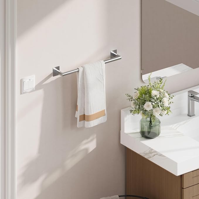 Brushed Nickel Towel Bar, 18 Inch Towel Racks for Bathroom | Heavy Duty Stainless Steel Towel Holder Wall Mounted, Easy Installation (Total Length 20 Inch)