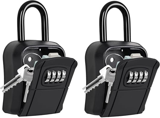 Portable Key Lock Box,Key Holder Safe Security Lock Box for Indoor, Outdoor, Garage, Garden, Store (2, Black)