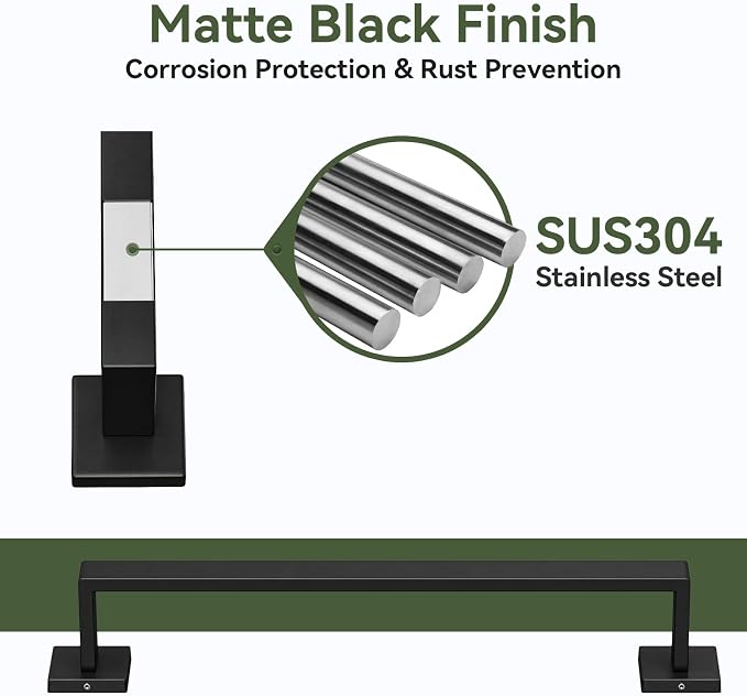 5-Pieces Matte Black Bathroom Hardware Set, 16 Inch Bathroom Towel Bar Set, SUS304 Stainless Steel Bathroom Hardware Accessories Set, Towel Racks for Bathroom Wall Mounted