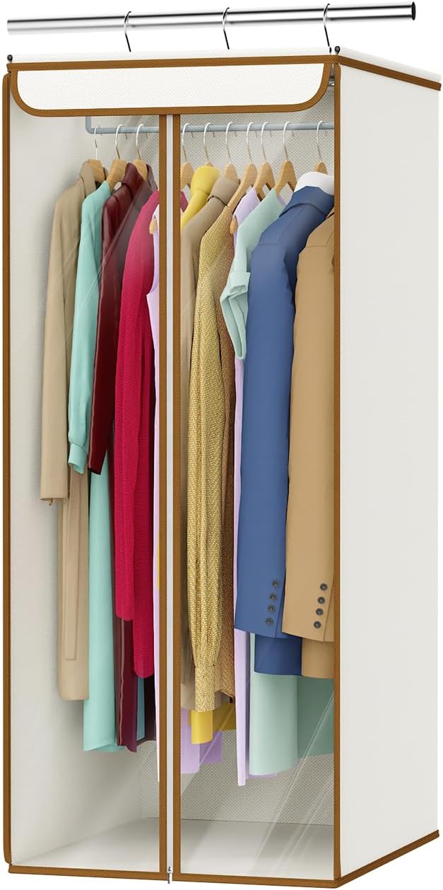 Univivi Garment Bags for Hanging Clothes, Cloth Bag 40 In, 1 PCS, Beige | Large Capacity, Easy Assembly, Clear Window, Dustproof, Durable Zipper, Hanging Garment Storage Bag for Suit, Coat, Dress