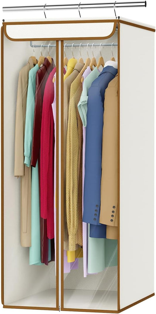 Univivi Garment Bags for Hanging Clothes, Cloth Bag 40 In, 1 PCS, Beige | Large Capacity, Easy Assembly, Clear Window, Dustproof, Durable Zipper, Hanging Garment Storage Bag for Suit, Coat, Dress