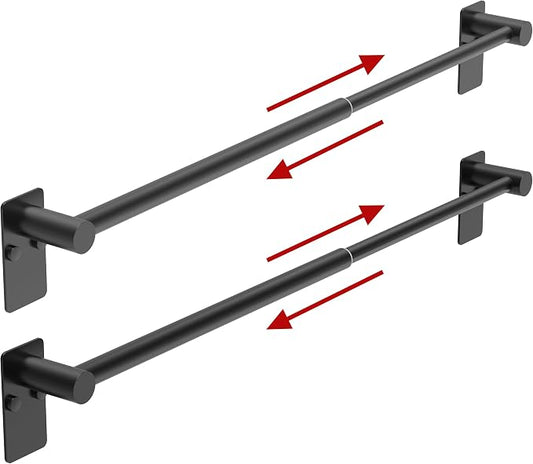 Adjustable Towel Bar, 16.7inch to 28.5inch Towel Racks for Bathroom, Self Adhesive Towel Rack Wall Mounted, 304 Stainless Steel Stick on Bathroom Towel Rod (Matte Black, 2 Pack)
