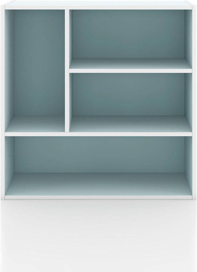 Homes: Inside + Out Apexa 4-Vertical Storage Organizer Shelves, Stackable Wood Bookcase for Organization, Dorm Teen Room Decor & Home Office, Light Blue
