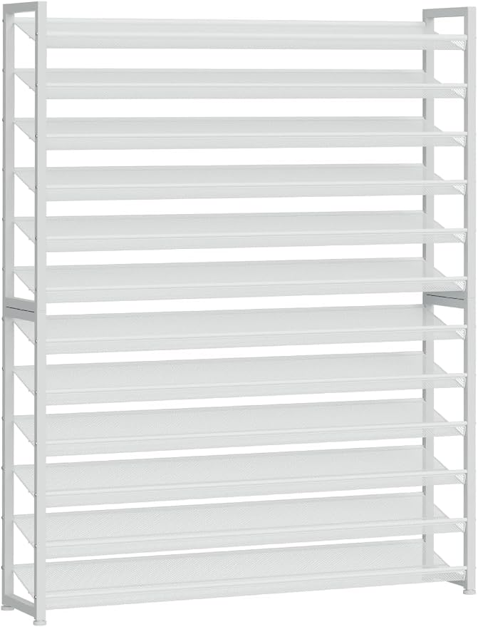 Large Shoe Rack 12 Tier Shoe Organizer, Heavy Duty Metal 6-Tier Stackable Shoe Storage Vertical Shoe Rack for Closet Front Door Entrance, Up to 75 Pairs, 44.8" W x 11.4" D x 85.1" H, White