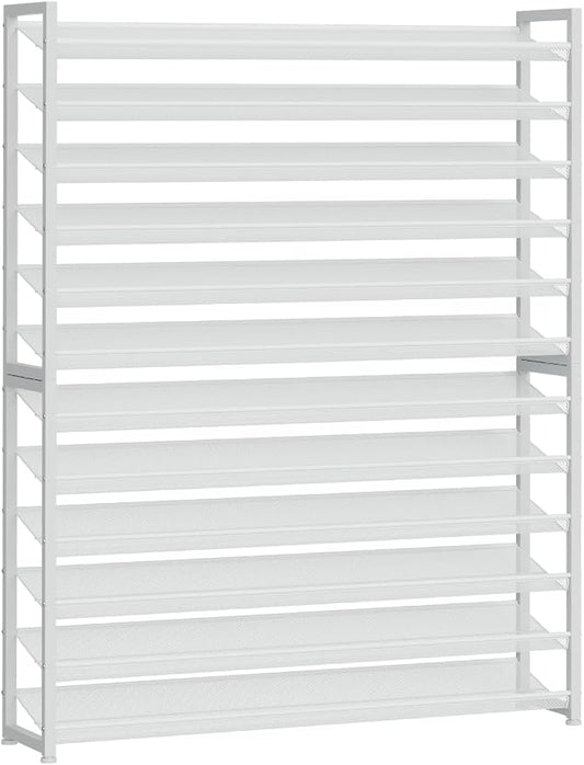 Large Shoe Rack 12 Tier Shoe Organizer, Heavy Duty Metal 6-Tier Stackable Shoe Storage Vertical Shoe Rack for Closet Front Door Entrance, Up to 75 Pairs, 44.8" W x 11.4" D x 85.1" H, White
