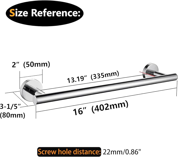 Nolimas Polished Chrome Bath Towel Bar Single Bars Towel Rack Rod Classic Wall Mounted Stainless Steel Bathroom Towel Bar Toilet Kitchen Towel Shelf Single Layer,16inch