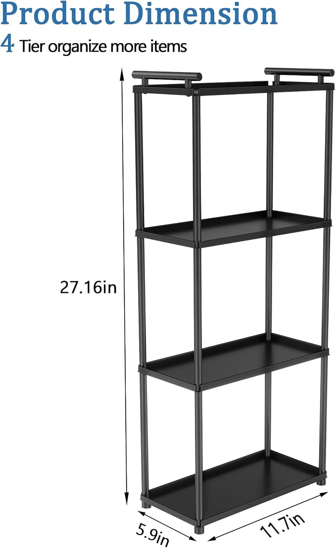 VOTZAAQ Matte Black 4 Tier Bathroom Organizer Countertop, Stainless Steel Perfume Tray and Vanity Countertop Shelf, Makeup Skin Care Bathroom Organizers and Storage for Dresser, Kitchen