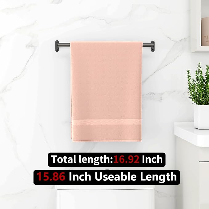 MKO Towel Bar for Bathroom Wall, 16 Inch Single Towel Rod Rack, Matte Black | Heavy Duty Stainless Steel, Towel Racks for Bathroom, Wall Mounted, Hand Towel Holder