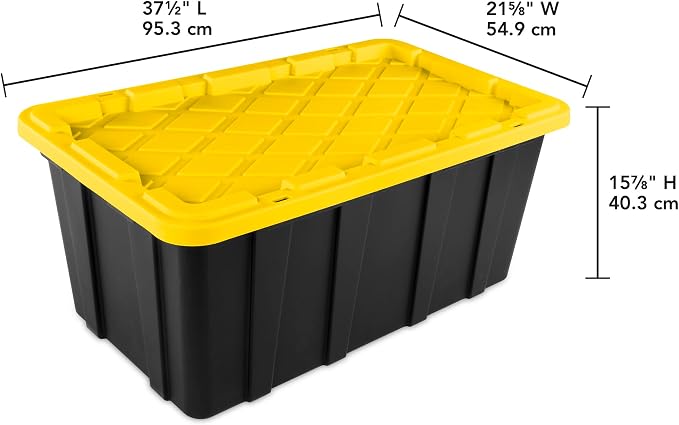 Sterilite 4-Pack Industrial Tote, Plastic Storage Container Bins with Lids, 38 Gallon - Heavy-Duty Organizing Containers for Closet, Bathroom, and Office | Heavy-Duty and Stackable Utility Box Containers for Home, Office, and Basement Organization, Bla...