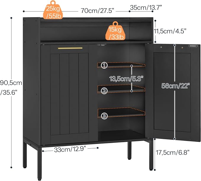 HOOBRO Shoe Cabinet, 6-Tier Shoe Storage Cabinet, Shoe Organizer Cabinet with Adjustable Shelves, Shoe Cabinet Storage with Doors, Shoes Rack Organizer Cabinet for Entryway, Hallway, Black BK15SC01