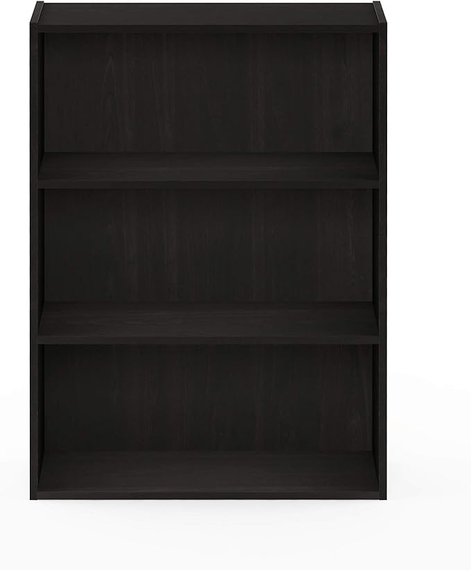 Furinno PASIR Book Shelf, 3-Tier Bookshelf, Storage Shelves Bookcase, 9.7 x 23.7 x 31.5, for Living Room, Bedroom, Home Office, Dark Espresso