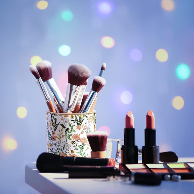 Large Capacity Colored Pen Holder for Desk, Ceramic Pencil Holder Pen Cup Marker Holder Makeup Brush Holders, Desk Accessories & Workspace Organizers for Home, Office, White Flower