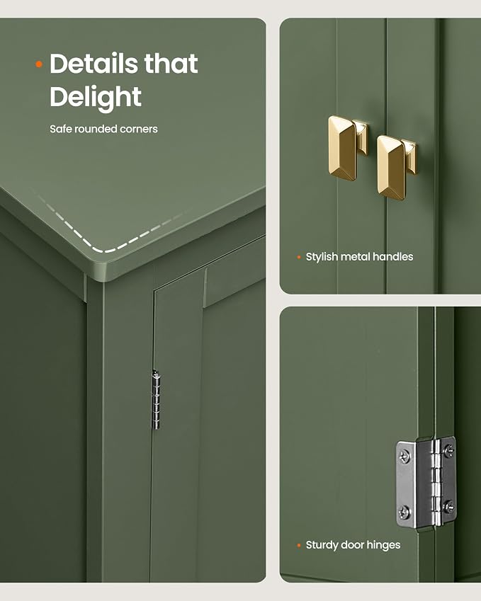 SONGMICS HOME Freestanding Storage Cabinet, Floor Cabinet with Elevated Legs, Metal Handles, for Living Room, Kitchen, Bathroom, Green