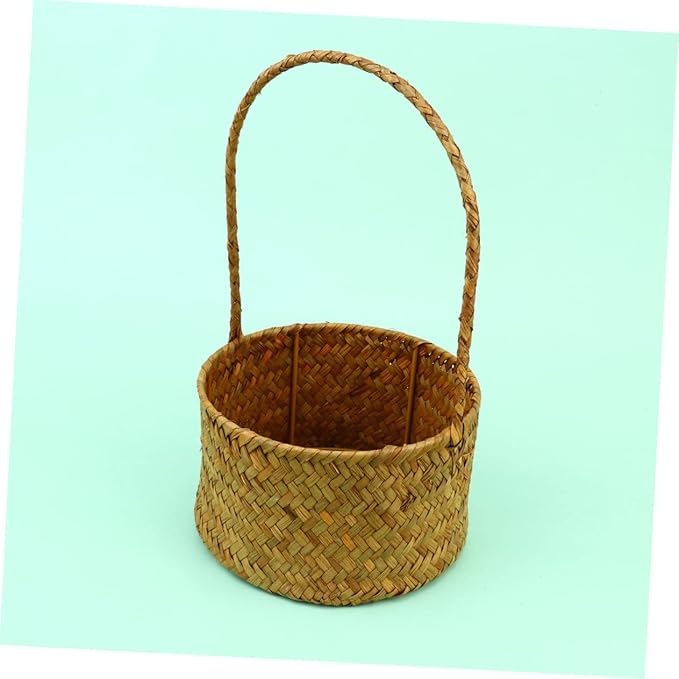 Natural Seagrass Basket Woven Storage Baskets Flower Container Straw Woven Decor Handle Design Home Office Decor