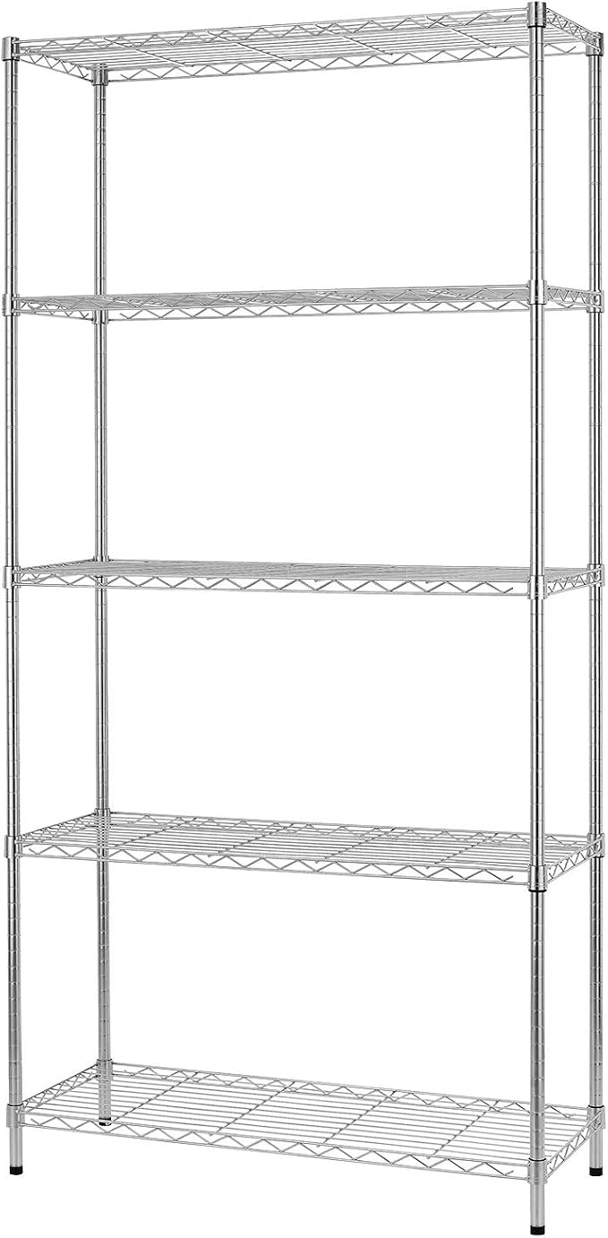 BestOffice | 5-Tier Wire Shelf | 36" x 14" x 72" | Chrome | Storage Shelves with Adjustable Racks, Holds upto 1000 lbs | Rust-Resistant, No-Tool Assembly | For Home, Garage