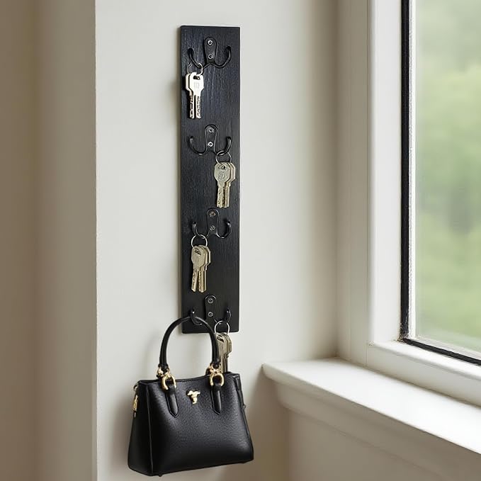 Yohsnor Vertical Key Holder for Wall,Space-Saving Hook Rack for Key,Wallet | Durable Wooden Wall Mount Key Rack,Stylish Home Decor for Entryway,Ideal for Small Spaces & Versatile Storage Solutions