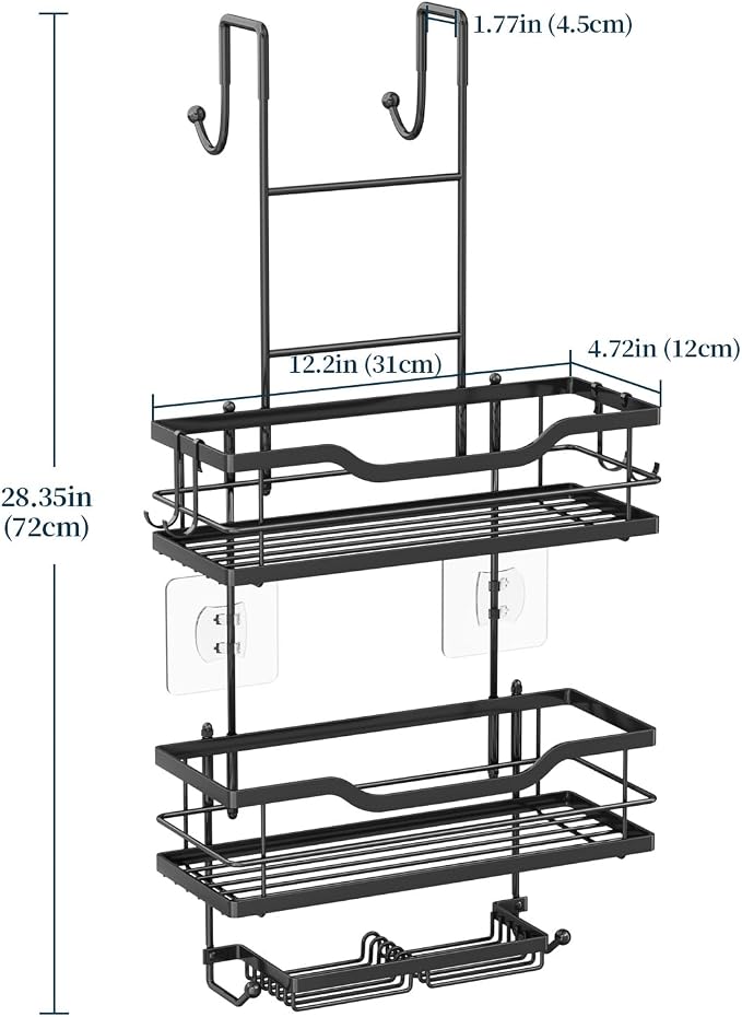 Consumest Over The Door Shower Caddy - 3 Tier Shower Shelves Hanging with Soap Holders, Large Capacity Shower Organizer with 6 Hooks, Bathroom Rack and Storage, Black