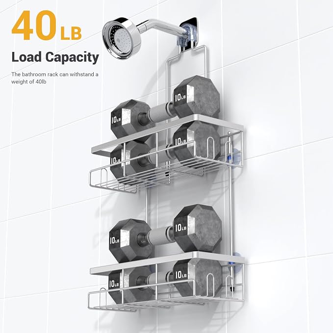 AKTECKE Shower Caddy Hanging Bathroom Organizer: Rustproof Shower Shelf for Inside Shower - No Drilling Shower Racks Over Showerhead - Bath Shelves Rack for Shampoo Soap Chrome