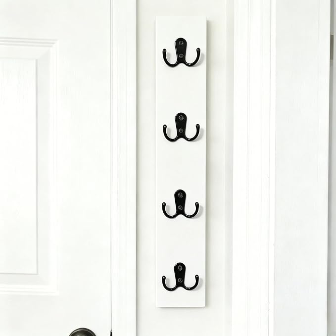 Vertical Key Holder for Wall Mounted Vertical Wooden Key Rack Organizer with Hooks-Space-Saving Key Rack for Apartment, Dorm, RV, Leash & Coat Hanger (White)