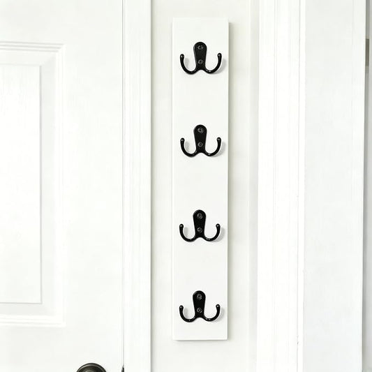 Vertical Key Holder for Wall Mounted Vertical Wooden Key Rack Organizer with Hooks-Space-Saving Key Rack for Apartment, Dorm, RV, Leash & Coat Hanger (White)