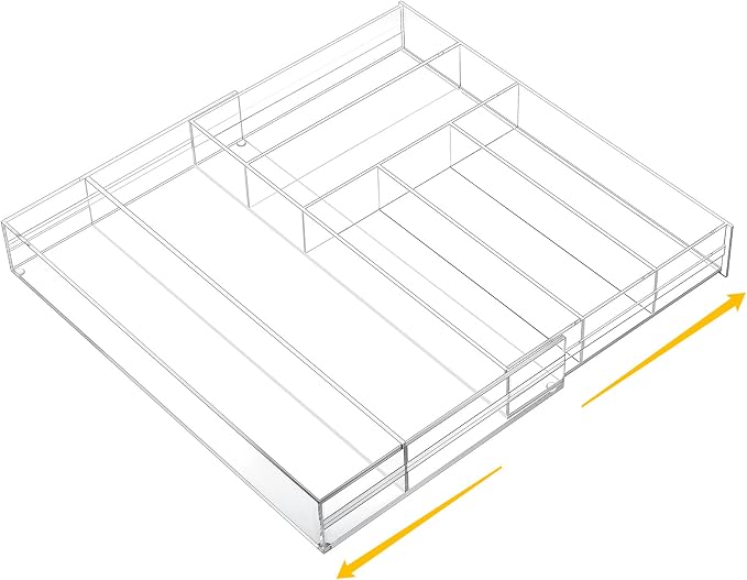 Briwooody Clear Acrylic Drawer Organizer Expandable,7 Compartments,Large | 9'' up to 18'' x 12'' x 2.1'' Desk Drawer Organizer Trays Adjustable with Desk Accessories for Makeup Office Bathroom