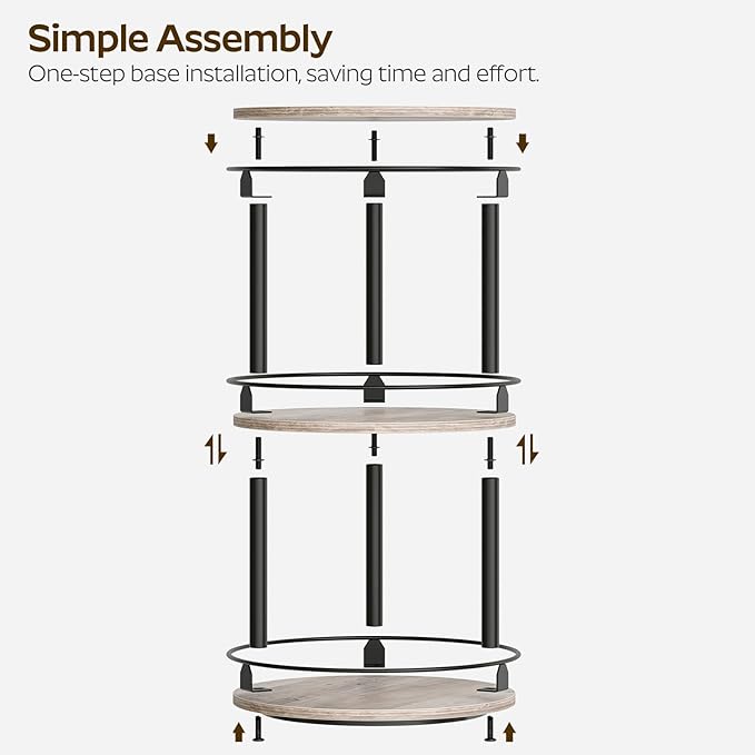 YATINEY 3-Tier Lazy Susan Organizer, Rotating Spice Rack, Spinning Organizer, Industrial Turntable Spice Rack Organizer for Cabinet, Kitchen Countertop, Greige and Black SR23BG