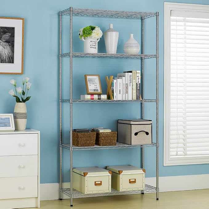 BestOffice | 5-Tier Wire Shelf | 36" x 14" x 72" | Chrome | Storage Shelves with Adjustable Racks, Holds upto 1000 lbs | Rust-Resistant, No-Tool Assembly | For Home, Garage