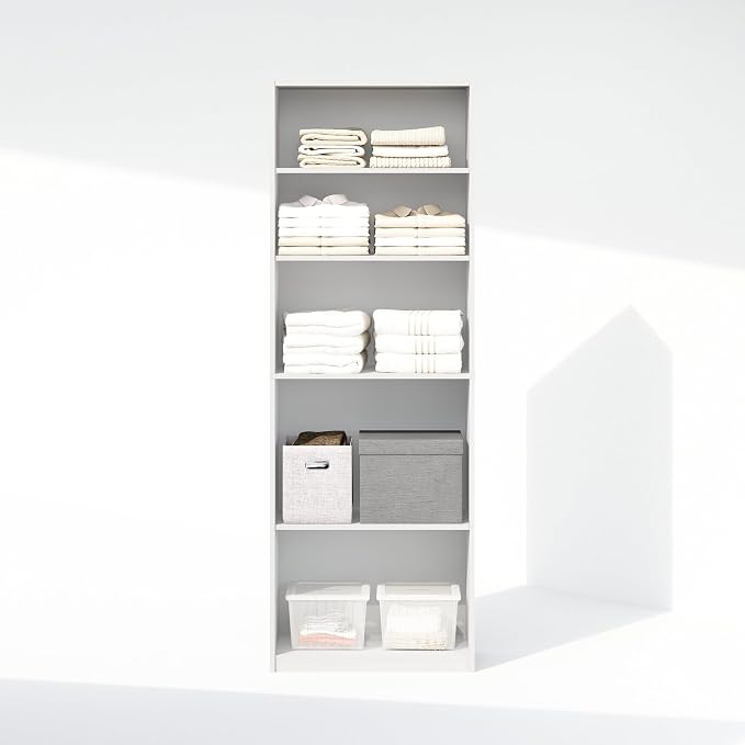 Furinno Reed Closet Organizers and Storage, 5-Tier Closet Organizer, Open Shelf Closet Storage, for Wardrobe, Bedroom, Living Room, White