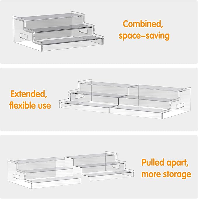 Expandable Can Organizer for Pantry, 3-Tier Adjustable Can Storage Holder | Soda Organizer Holds Up to 24 Cans, Acrylic Canned Food Organizer for Pantry, Cabinet, Countertop, Kitchen