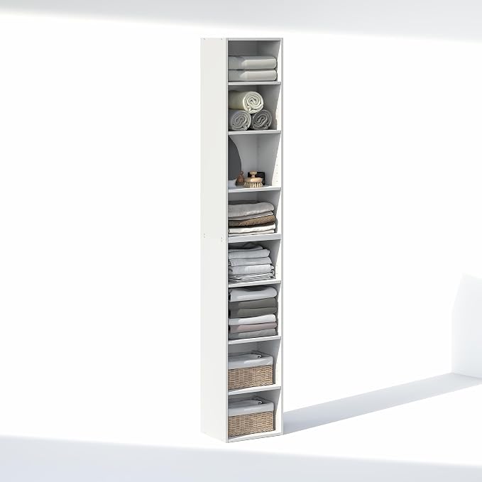 Furinno PASIR 8-Tier Closet Organizers and Storage, Open Shelf, Storage Organizer, 12-Inch Width, for Closet, Bedroom, White