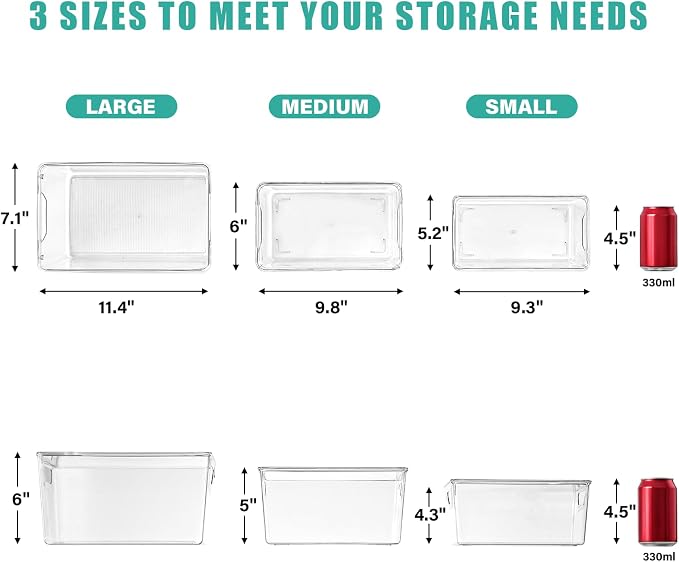 6 Pack Large Clear Storage Bins with Lids, Acrylic Arts and Craft Storage Containers, Stackable Clear Plastic Craft Storage Bins with Handles for Classroom Storage Organization,Kitchen, Fridge, Office