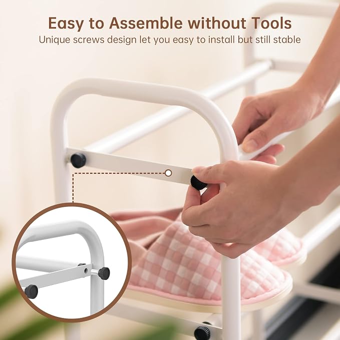 Gonfoam Expandable 2-Tier Shoe Rack for Closet and Entryway, White | Tool-Free Assembly, Metal Material, Adjustable Shoe Organizer, Sturdy, Small Space Solution, Dorms, Garages, Apartments.