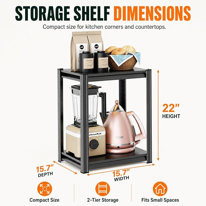 Garage Shelving 2-Tier Metal Storage Shelving Unit, Boltless Adjustable Freestanding Utility Shelf, 22"H×15.7"W×15.7"D Black Organizer for Garage Kitchen Basement Office Household Supplies