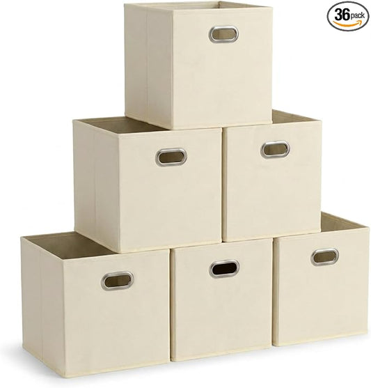 Household Essentials 82-1 Foldable Fabric Storage Bins |Set of 6 Cubby Cubes with Handles | Natural (Pack of 6)