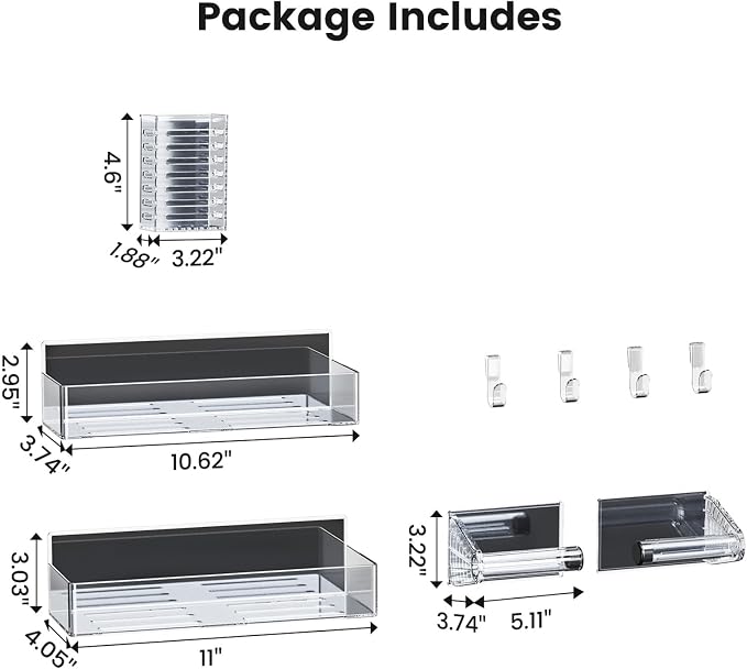 Mystozer Magnetic Spice Rack for Refrigerator,4 Pack Magnetic Shelf,Fridge Magnet Organizer with Paper Towel Holder and Utensils Racks,Fridge Organizers and Storage Clear(4 Pack)