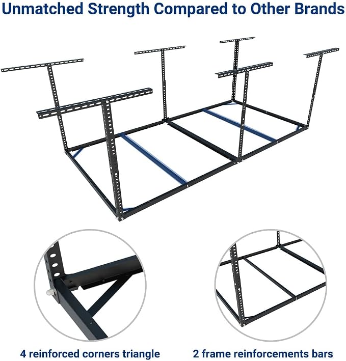 FLEXIMOUNTS 4x8 Overhead Garage Storage Rack, 2 Pack, Black | Without Decking, Heavy Duty Metal Ceiling, 600lbs Weight Capacity, Lite Series