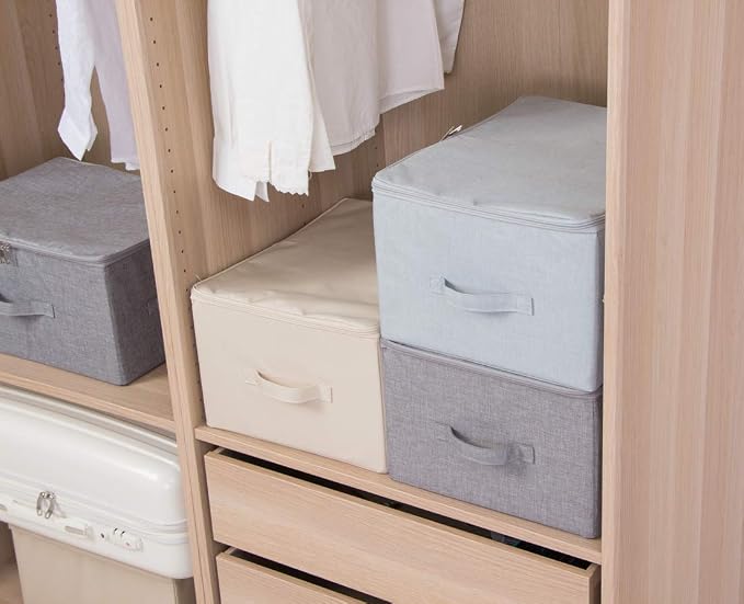 Sturdy Fabric Storage Bins with Lid, Shelves Clothes Storage Cubes,Set of 2 | versatile storage for seasonal clothes/ blankets/duvets, folding Space-Saving Design,3-side opening, Removable bottom board