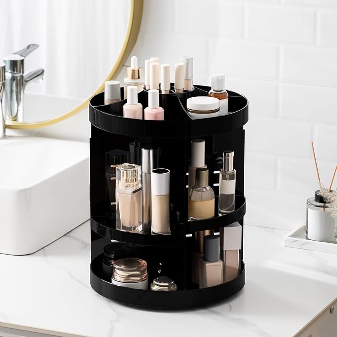 HBlife Extra Large 360 Rotating Makeup Organizer Adjustable Carousel Large Capacity Revolving Perfume Organizer Skincare Organizers Cosmetic Storage Spinning Holder for Vanity, Black