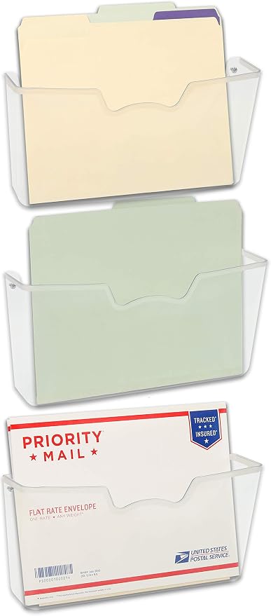 Simple Houseware Clear Wall Mount Single Pocket Hanging File Holder, 3-Pack | Wall File Holder Organizer for Paper and Documents