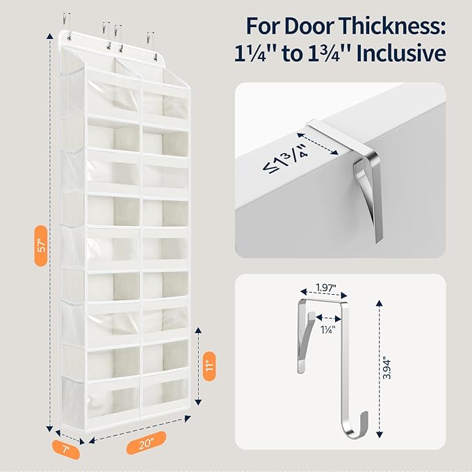 Yecaye 5-Tier Over The Door Organizer Dual-Column, 80lbs Load Extra Large Over the Door Storage of 10 Compartments, Heavy Duty Door Organizer Hanging for Dorm Bathroom Pantry, Cream White 2 Pack