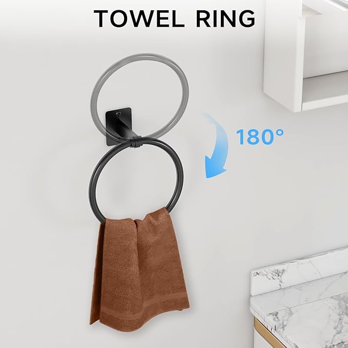 KLJKPA 10-Piece Bathroom Accessories Set, 24 inch Towel Bar | Black Bathroom Hardware Set, Towel Racks for Bathroom, Robe Towel Hooks, Toilet Paper Holder Wall Mounted