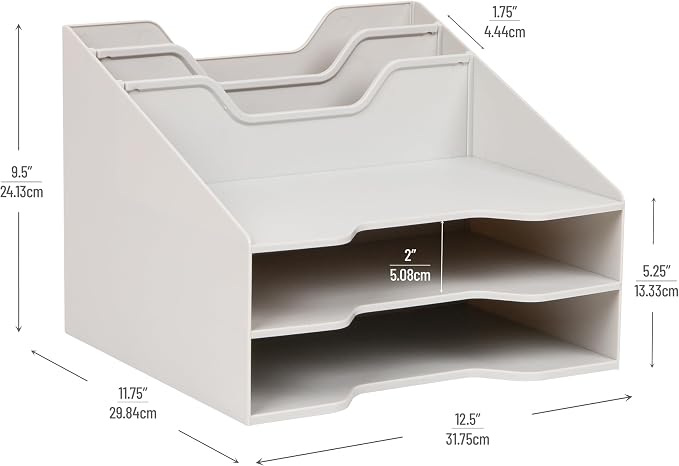 Mind Reader Desktop Organizer, Vertical File Holder, Paper Trays, Office, Plastic, Beige