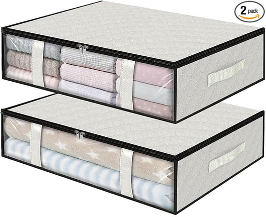 StorageRight Under Bed Storage Bags, 2 Pack, 40L, White | Breathable Non-Woven Fabric with a Clear Window and Zippered Top for Clothes, Comforters, Blankets and Seasonal Storage