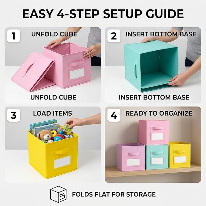 SUREMAX 11 Inch Cube Storage Bin with Label Window,8 Pack 8-Color Collapsible Storage Bins for Closet Organizers and Storage, Fabric Foldable Storage Cubes for Kids Room & Shelves