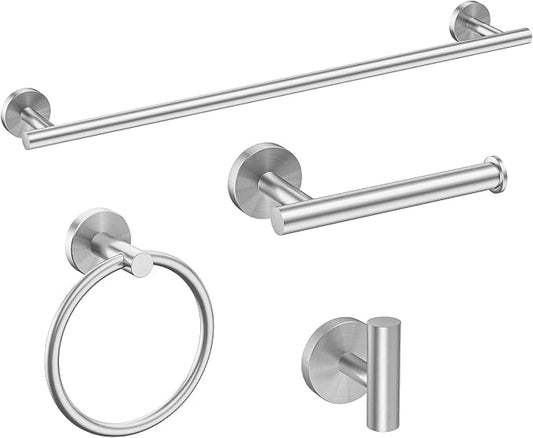 USHOWER 4PCS Brushed Nickel Bathroom Accessories Set, 24-Inch Towel Bar Set | Durable SUS304 Stainless Steel Bathroom Hardware Set, Towel Racks for Bathroom Wall Mounted, Modern Home Decor