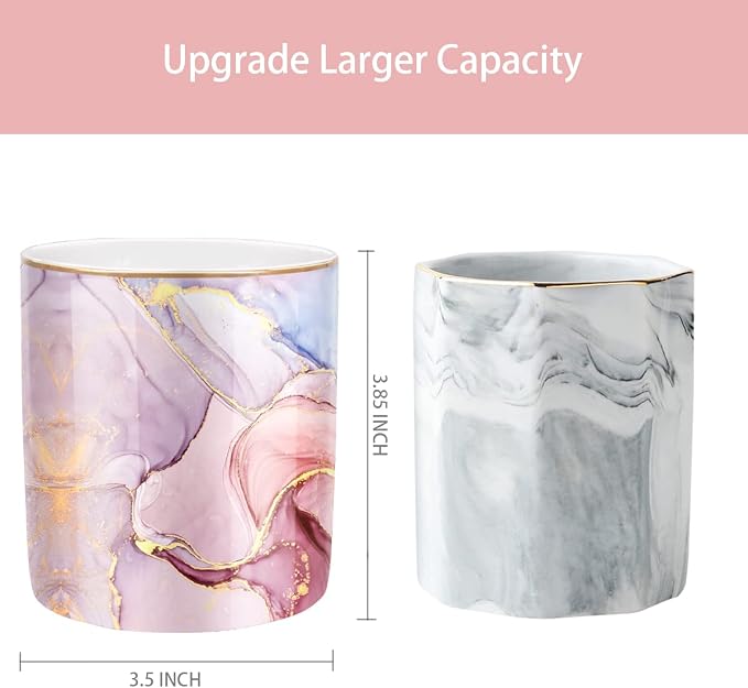 Pink Pen Holder for Desk, Premium Ceramic Pencil Holder Pen Cup Marker Holder Makeup Brush Holders, Desk Accessories & Workspace Organizers for Home, Office,Colorful Marble