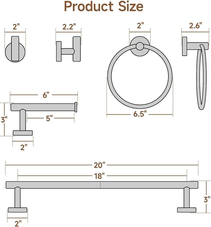 USHOWER 4PCS Brass Gold Bathroom Accessories Set, 18-Inch Towel Bar Set | Durable SUS304 Stainless Steel Bathroom Hardware Set, Towel Racks for Bathroom Wall Mounted, Modern Home Decor