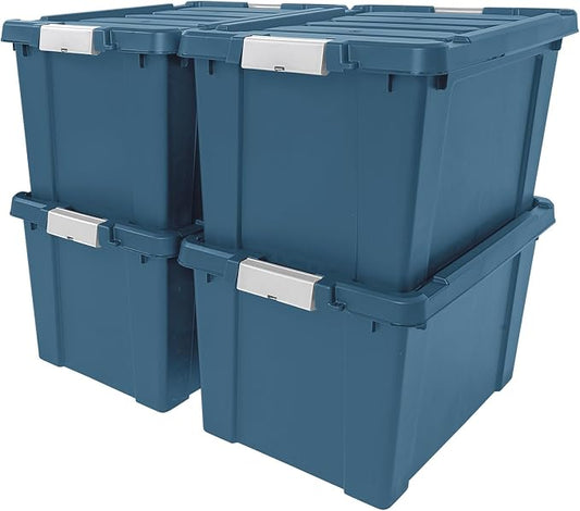 IRIS USA 4-Pack 19 Gal Heavy Duty Lockable Storage Totes with lids, Navy | Perfect for moving, garage organization, outdoor equipment and jobsite storage, Designed for dependable everyday use