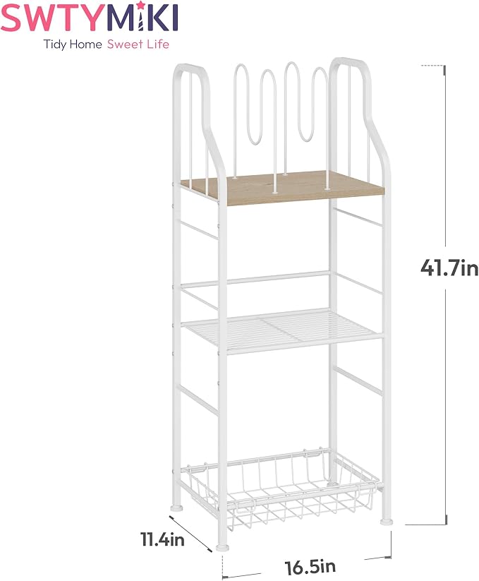 SWTYMIKI Free Standing Towel Rack - 3 Tier M-Shaped Detachable Dividers Towel Shelf for Bathroom, Durable Metal Pool Towel Holder, Modern Space-Saving Bath Towel Storage Organizer