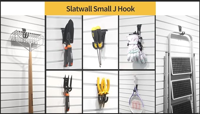 Slatwall Hooks, Heavy-Duty Slatwall Accessories, Black Slat Wall J Hooks, 8 Pack